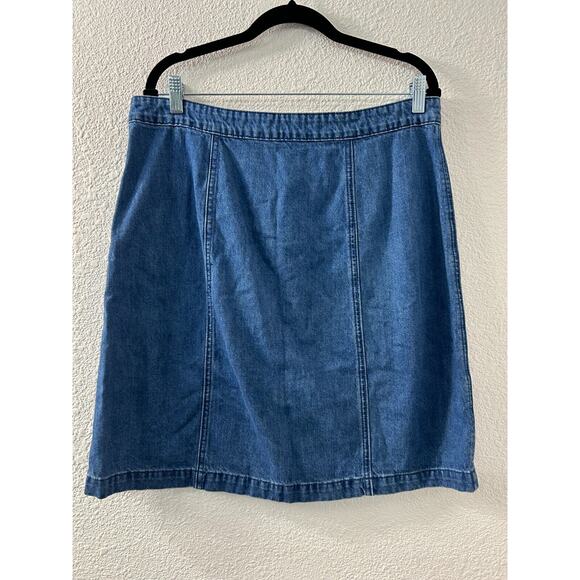 Old Navy Womens Jean Skirt‎ 14 Blue Button Up A Line Cotton Denim Flap Pocket - Picture 9 of 10